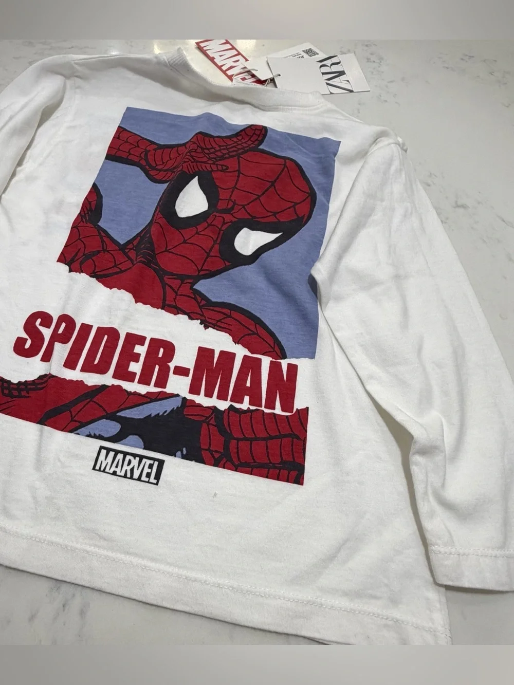 Zara White Tee with Red & Blue Spider-Man Print